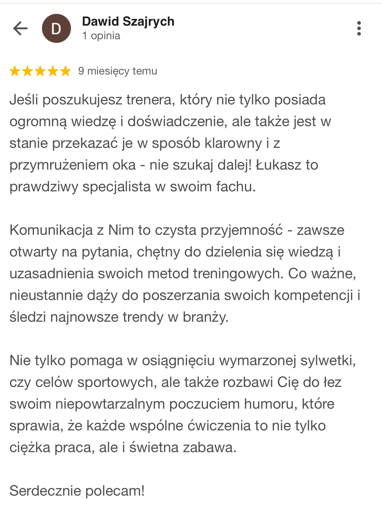 Dawid Szajrych (Opinia Google)