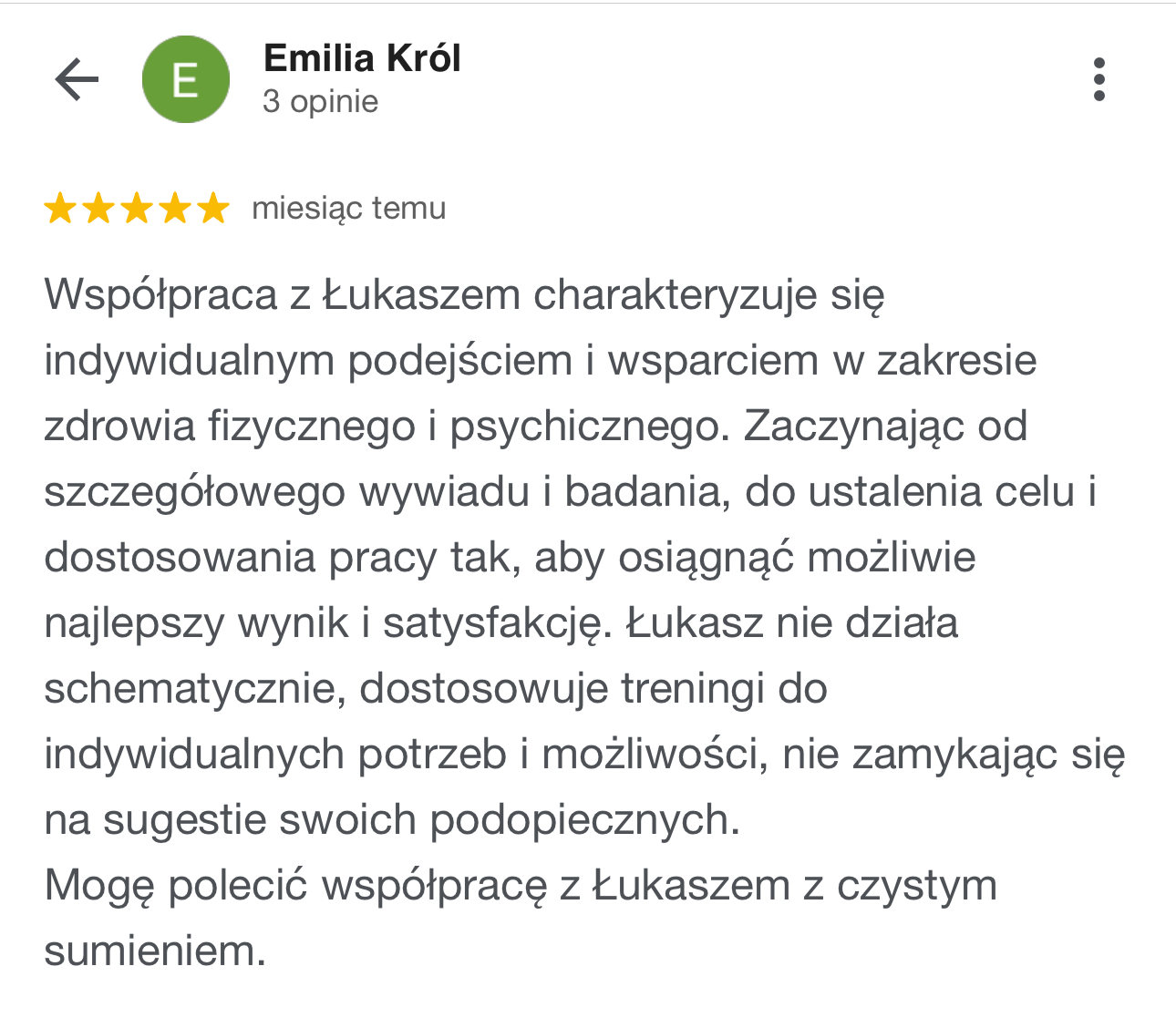 Emilia Król (opinia google)