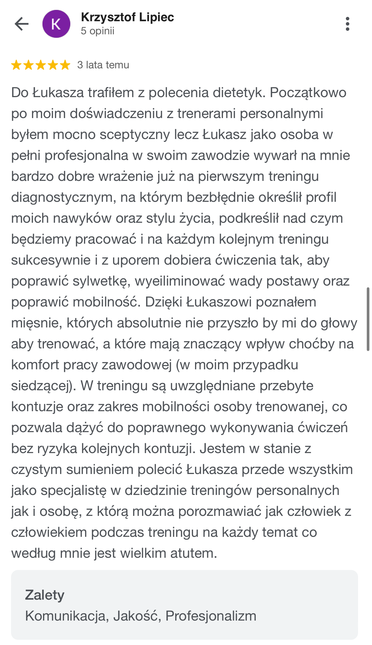 Krzysztof Lipiec (Opinie Google)