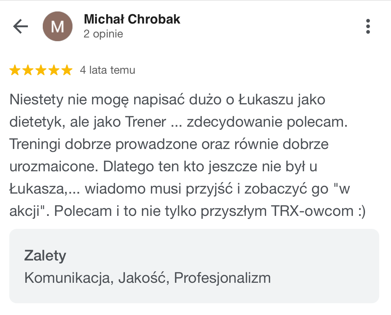 Michał Chrobak (Opinia Google)