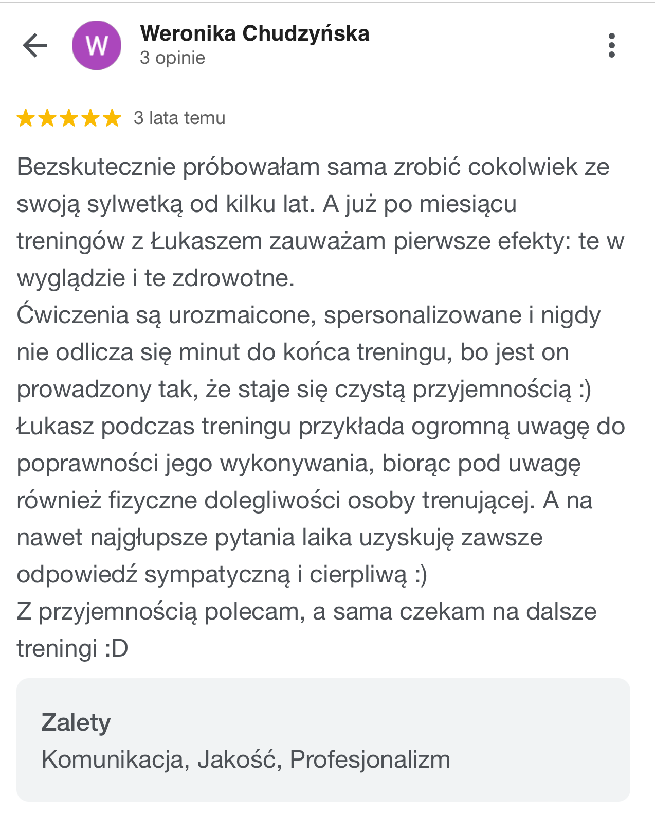 Weronika Chudzyńska (Opinia Google)